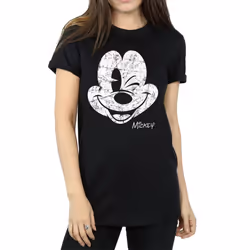 Disney Womens/Ladies Mickey Mouse Distressed Cotton Boyfriend T-Shirt - XL, Black
