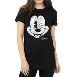 Disney Womens/Ladies Mickey Mouse Distressed Cotton Boyfriend T-Shirt - XL, Black