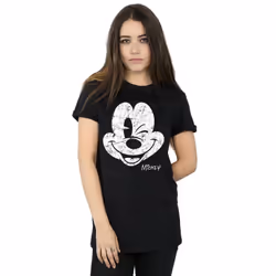 Disney Womens/Ladies Mickey Mouse Distressed Cotton Boyfriend T-Shirt - XL, Black