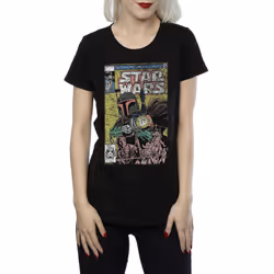 Star Wars Womens/Ladies Boba Fett Comic Cotton T-Shirt - L, Black