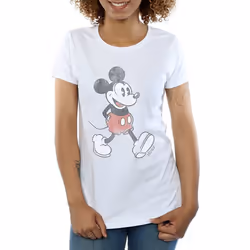 Disney Womens/Ladies Walking Mickey Mouse Cotton T-Shirt - S, White