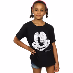 Disney Girls Mickey Mouse Face Cotton T-Shirt - 7-8 Years, Black