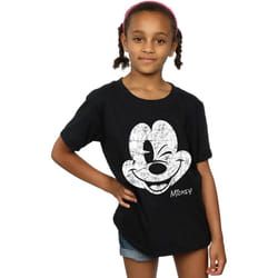 Disney Girls Mickey Mouse Face Cotton T-Shirt - 7-8 Years, Black