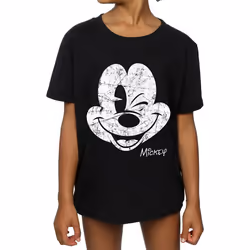 Disney Girls Mickey Mouse Face Cotton T-Shirt - 7-8 Years, Black