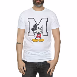 Disney Mens Classic M Mickey Mouse Cotton T-Shirt - S, White