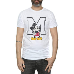 Disney Mens Classic M Mickey Mouse Cotton T-Shirt - S, White