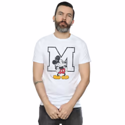 Disney Mens Classic M Mickey Mouse Cotton T-Shirt - XXL, White