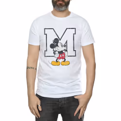 Disney Mens Classic M Mickey Mouse Cotton T-Shirt - XXL, White