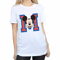 Disney Womens/Ladies M Mickey Mouse Cotton Boyfriend T-Shirt - XL, White