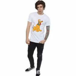 Disney Mens Classic Pluto Cotton T-Shirt - XXL, White