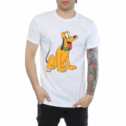 Disney Mens Classic Pluto Cotton T-Shirt - XXL, White