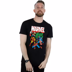 Marvel Mens Hero Group Cotton T-Shirt - S, Black