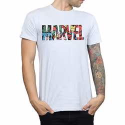 Marvel Mens Comics Infill Logo T-Shirt - XXL, Sports Grey