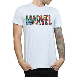 Marvel Mens Comics Infill Logo T-Shirt - XXL, Sports Grey