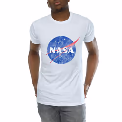 NASA Mens Insignia Distressed Cotton Logo T-Shirt - XXL, White