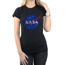 NASA Womens/Ladies Insignia Distressed Logo Cotton T-Shirt - L, Black