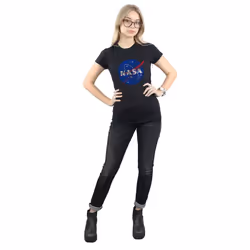 NASA Womens/Ladies Insignia Distressed Logo Cotton T-Shirt - L, Black