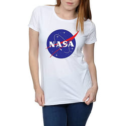 NASA Womens/Ladies Insignia Distressed Logo Cotton T-Shirt - L, White