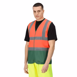 Regatta Mens Pro Two Tone Hi-Vis Vest - M, Fluro Red/Medical Green