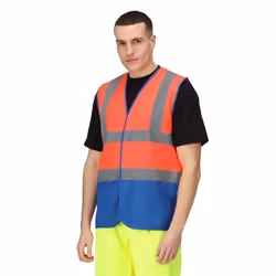 Regatta Mens Pro Two Tone Hi-Vis Vest - XL, Fluro Red/Royal Blue