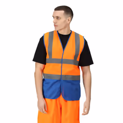 Regatta Mens Pro Two Tone Hi-Vis Vest - XL, Fluro Orange/Royal Blue