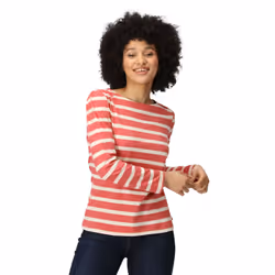 Regatta Womens/Ladies Federica Stripe Long-Sleeved T-Shirt - 16 UK, Mineral Red/Light Vanilla