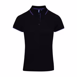 Premier Womens/Ladies Coolchecker Contrast Pique Polo Shirt - S, Black/Purple