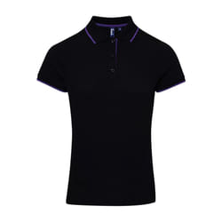 Premier Womens/Ladies Coolchecker Contrast Pique Polo Shirt - S, Black/Purple
