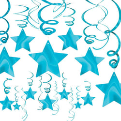 Amscan Foil Stars & Swirls Streamers (Pack of 30) - One Size, Caribbean Blue