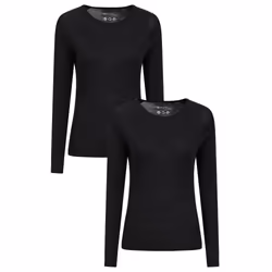 Mountain Warehouse Womens/Ladies Merino Wool Round Neck Base Layer Top (Pack of 2) - 16 UK, Black
