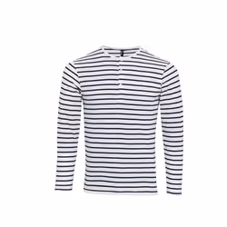 Premier Mens Long John Stripe Roll Sleeve T-Shirt - M, White/Navy