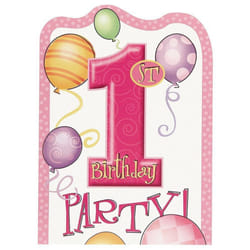 Unique Party Balloons 1st Birthday Invitations (Pack of 8)