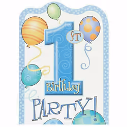 Unique Party 1st Birthday Invitations (Pack of 8)