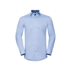 Russell Mens Contrast Herringbone Stitch Tailored Long-Sleeved Formal Shirt - 17in, Light Blue/Mid Blue/Bright Navy