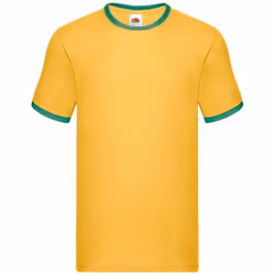 Fruit of the Loom Mens Ringer Contrast T-Shirt - 3XL, Sunflower/Kelly Green