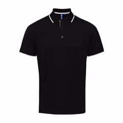 Premier Mens Coolchecker Contrast Pique Polo Shirt - M, Black/White