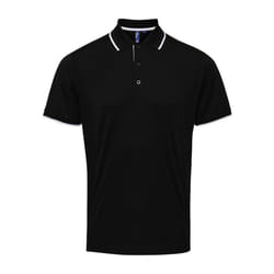 Premier Mens Coolchecker Contrast Pique Polo Shirt - L, Black/White