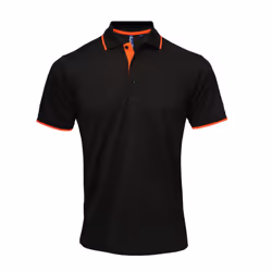 Premier Mens Coolchecker Contrast Pique Polo Shirt - 4XL, Black/Orange