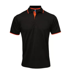 Premier Mens Coolchecker Contrast Pique Polo Shirt - 4XL, Black/Orange