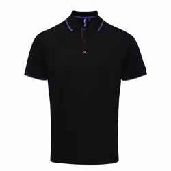 Premier Mens Coolchecker Contrast Pique Polo Shirt - M, Black/Purple
