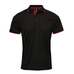 Premier Mens Coolchecker Contrast Pique Polo Shirt - 4XL, Black/Red