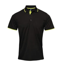 Premier Mens Coolchecker Contrast Pique Polo Shirt - 4XL, Black/Lime