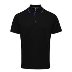 Premier Mens Coolchecker Contrast Pique Polo Shirt - XXL, Black/Purple