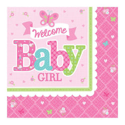 Amscan Welcome Baby Girl Disposable Napkins (Pack of 16)