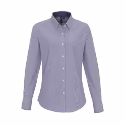Premier Womens/Ladies Striped Oxford Long-Sleeved Formal Shirt - XS, White/Navy