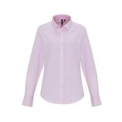 Premier Womens/Ladies Striped Oxford Long-Sleeved Formal Shirt - XS, White/Pink