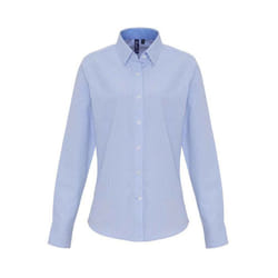 Premier Womens/Ladies Striped Oxford Long-Sleeved Formal Shirt - XXL, White/Oxford Blue