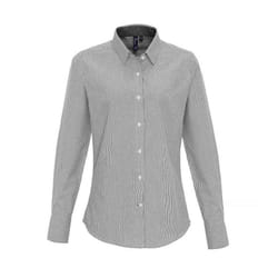 Premier Womens/Ladies Striped Oxford Long-Sleeved Formal Shirt - M, White/Grey