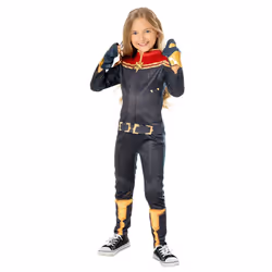Captain Marvel Childrens/Kids Costume - 9-10 Years, Navy Blue/Red/Gold