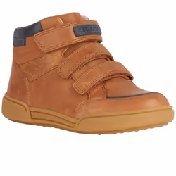 Geox Boys Waxed Leather Trainers - 2.5 UK, Cognac/Blue